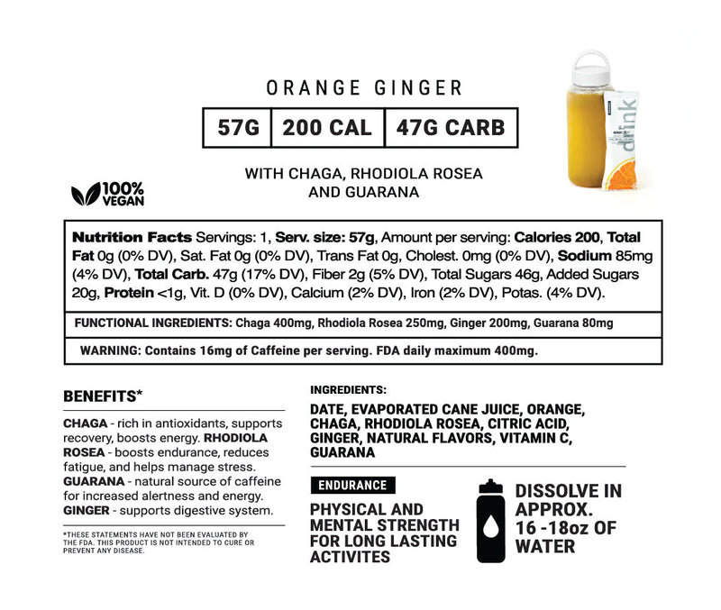 Load image into Gallery viewer, Orange Ginger Endurance Energy Drink w/Adaptogens