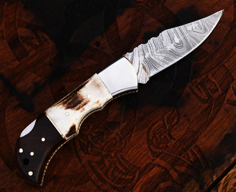 Load image into Gallery viewer, Personalized Damascus Steel Pocket Knife with Damascus Folding Knife - Custom Valentines Day Gift Knife for Husband