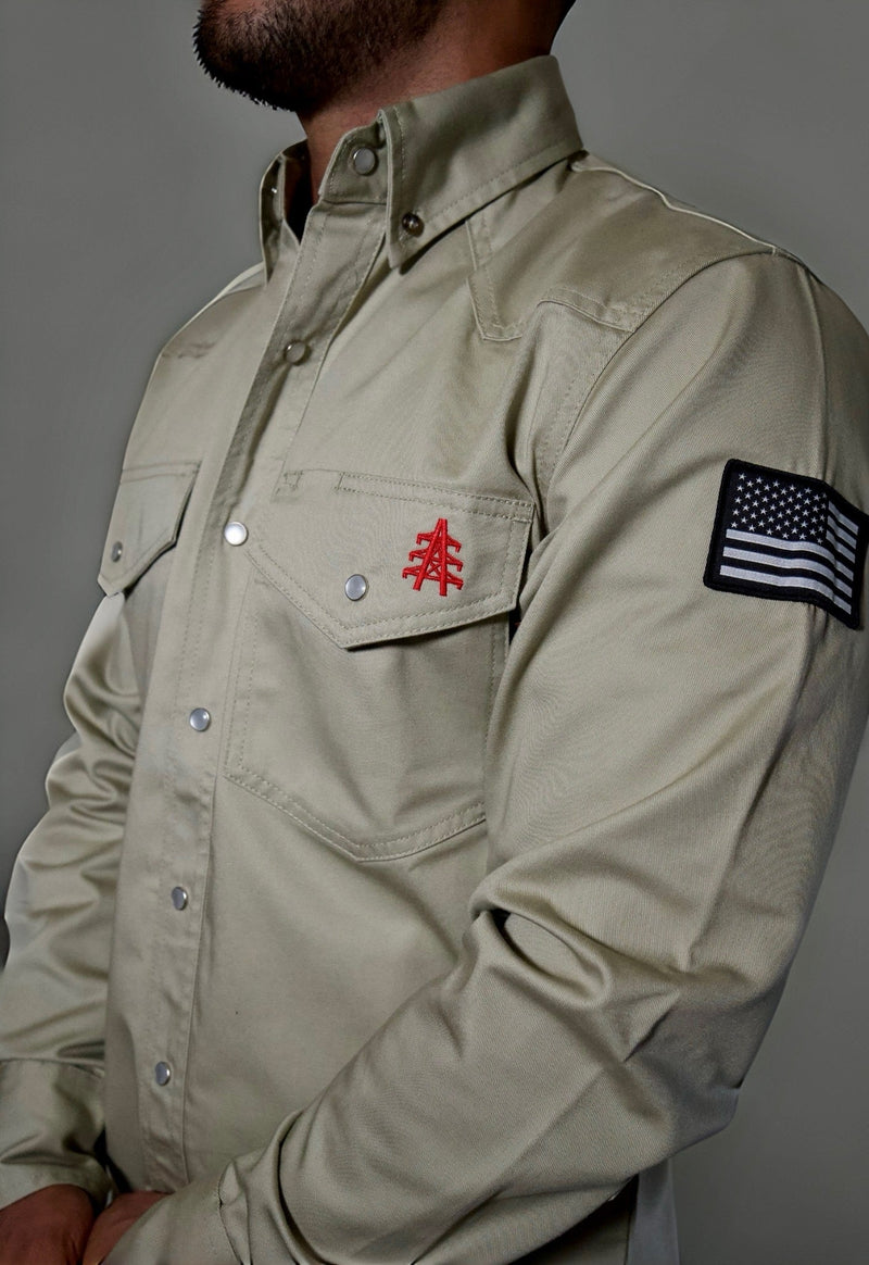 Load image into Gallery viewer, FR Western Style Pearl Snap - Khaki