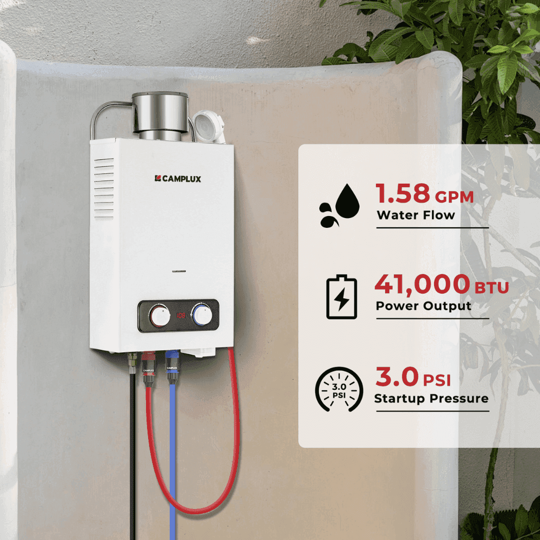1.58 GPM Outdoor Propane Hot Water Heater with Rain Cap - Skoutley Outdoors LLC