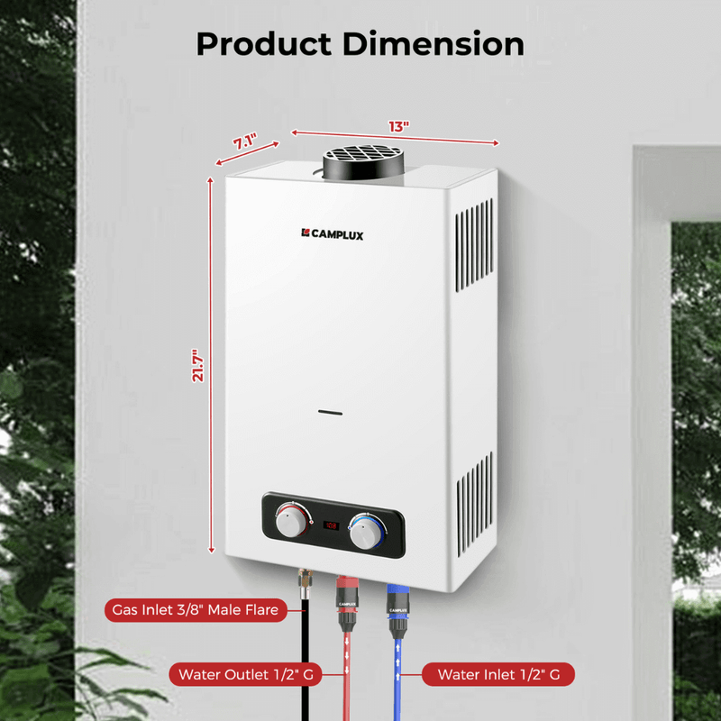 Load image into Gallery viewer, Tankless Water Heater, Camplux 2.64 GPM Outdoor Propane Water Heater, Gas Water Heater with 3.3 GPM Water Pump & Pipe Strainer for Camping, Cabins