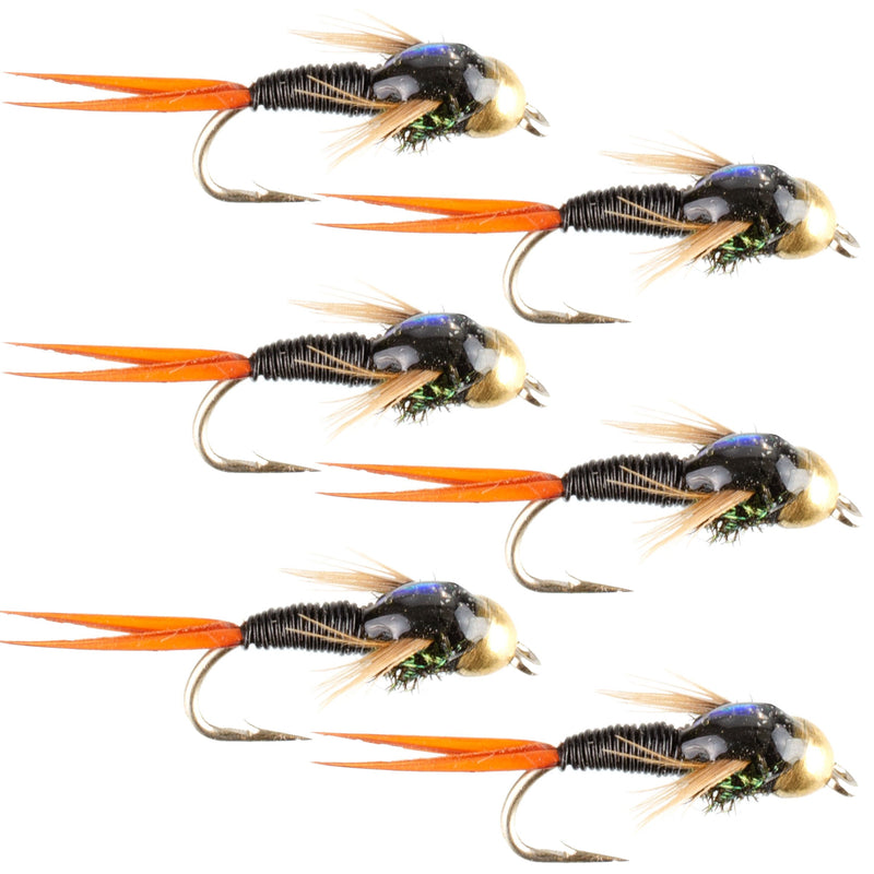 Load image into Gallery viewer, Bead Head Black Copper John Nymph Fly Fishing Flies - Set of 6 Flies Hook Size 18