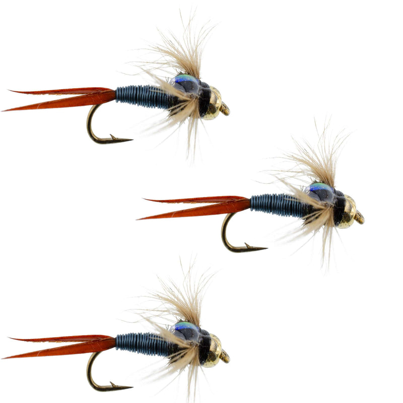 Load image into Gallery viewer, 3 Pack Bead Head Metallic Blue Copper John Nymph - Fly Fishing Flies - Hook Size 14