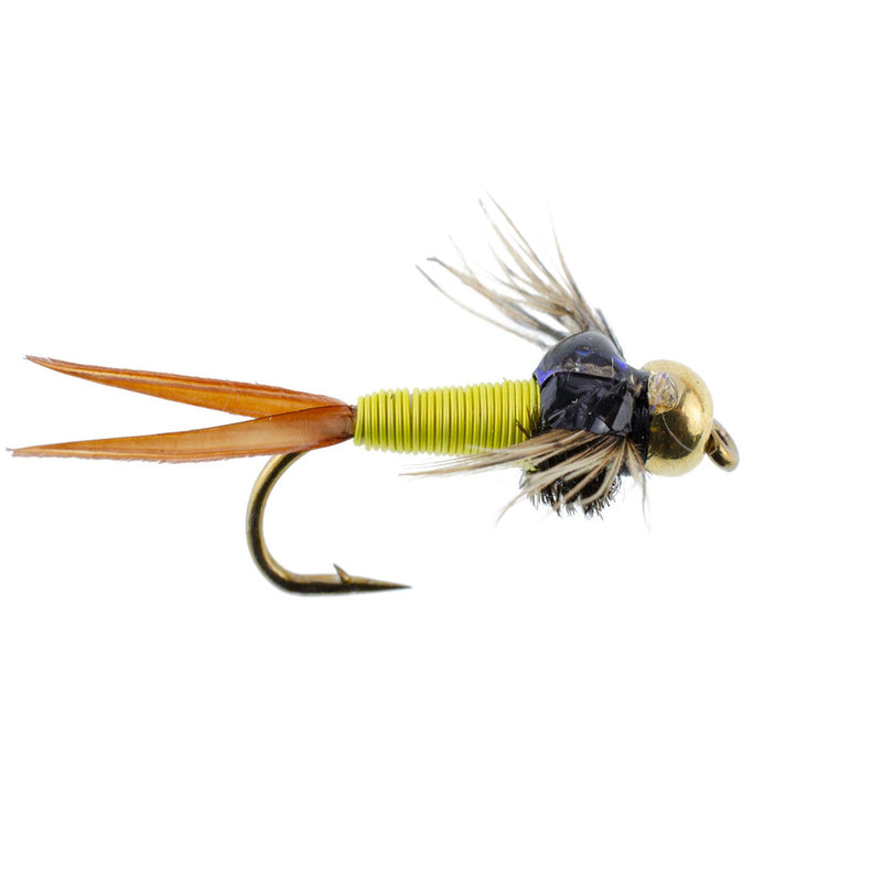 Load image into Gallery viewer, Bead Head Hot Yellow Copper John Nymph 1 Dozen Fly Fishing Flies - Hook Size 14