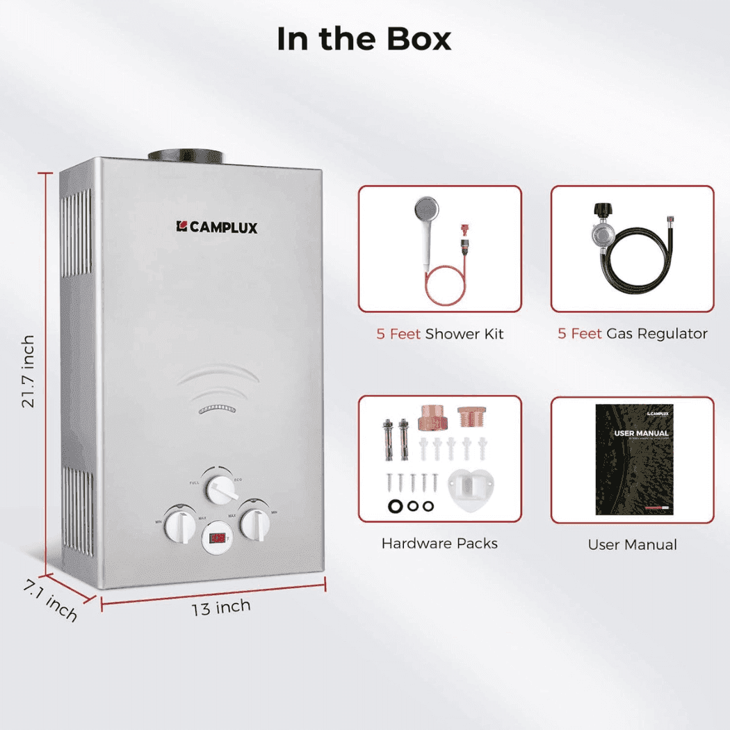 Portable Propane Tankless Water Heater , Camplux 2.64 GPM On Demand Camping Gas Water Heater, Gray - Skoutley Outdoors LLC