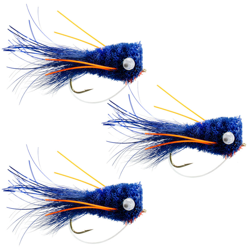 Load image into Gallery viewer, 3 Pack Bass Popper Size 6 - Blue Orange Bass Bug With Weed Guard