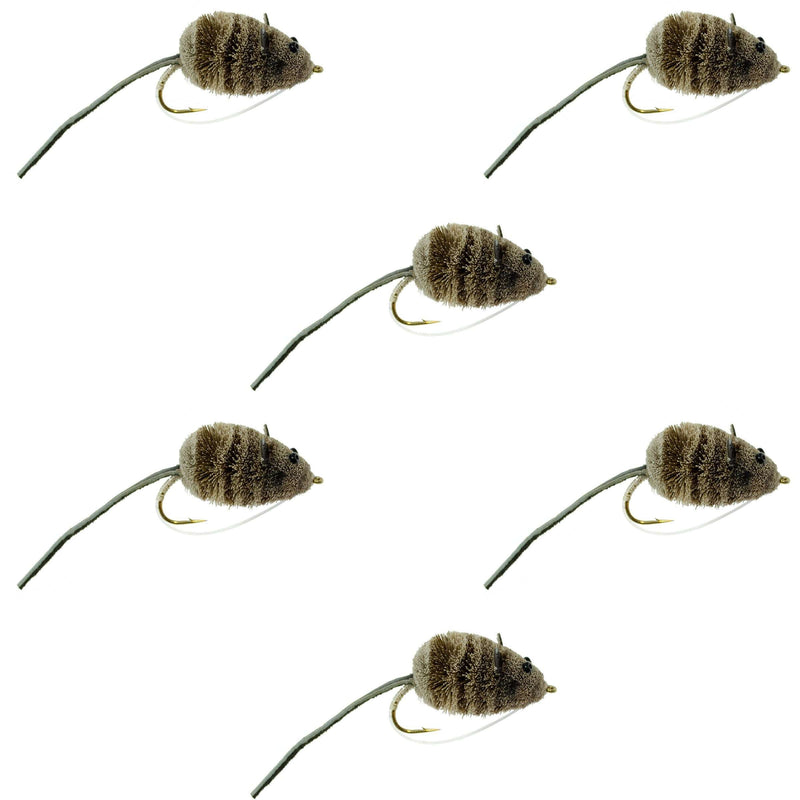 Load image into Gallery viewer, Mighty Mouse Deer Hair Bug 6 Flies Hook Size 4 - Bass Fly Fishing Bug Wide Gape Bass Hooks With Weed Guard