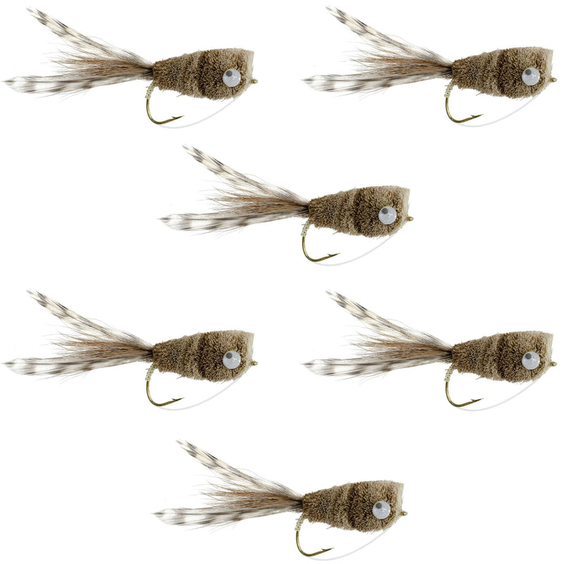 Load image into Gallery viewer, Natural Deer Hair and Grizzly Bass Popper 6 Flies Hook Size 8 Bass Fly Fishing Bug Wide Gape Bass Hooks With Weed Guard