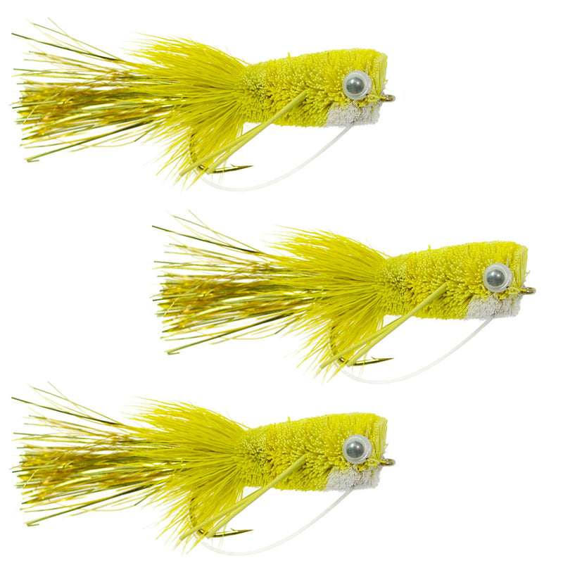 Load image into Gallery viewer, 3 Pack Bass Popper Size 8 - Yellow Bass Bug With Weed Guard