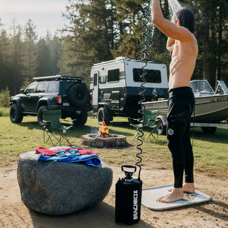Load image into Gallery viewer, BeachBox Portable Outdoor Shower Tank - Black