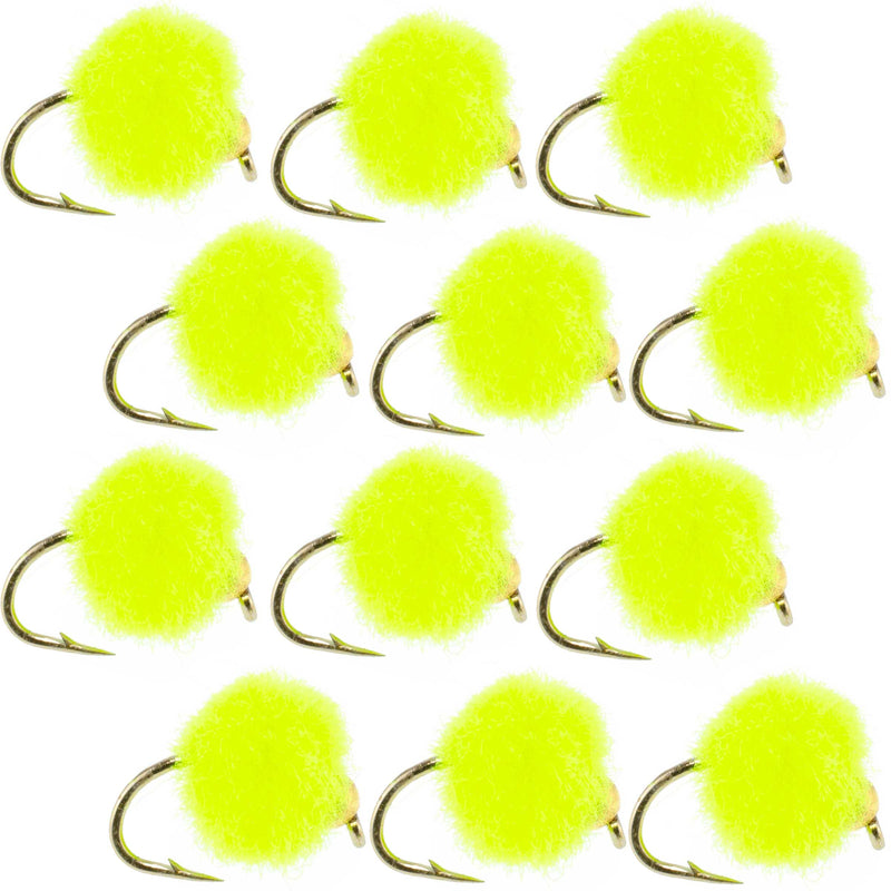 Load image into Gallery viewer, Bead Head Hot Chartreuse Egg Fly Fishing Flies - 1 Dozen Flies Hook Size 16