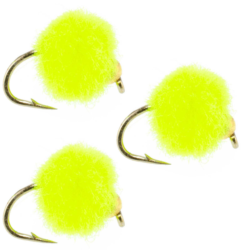 Load image into Gallery viewer, 3 Pack Bead Head Hot Chartreuse Egg Fly Fishing Flies - Hook Size 16