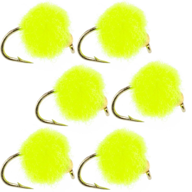 Load image into Gallery viewer, Bead Head Hot Chartreuse Egg Fly Fishing Flies - 6 Flies Hook Size 16