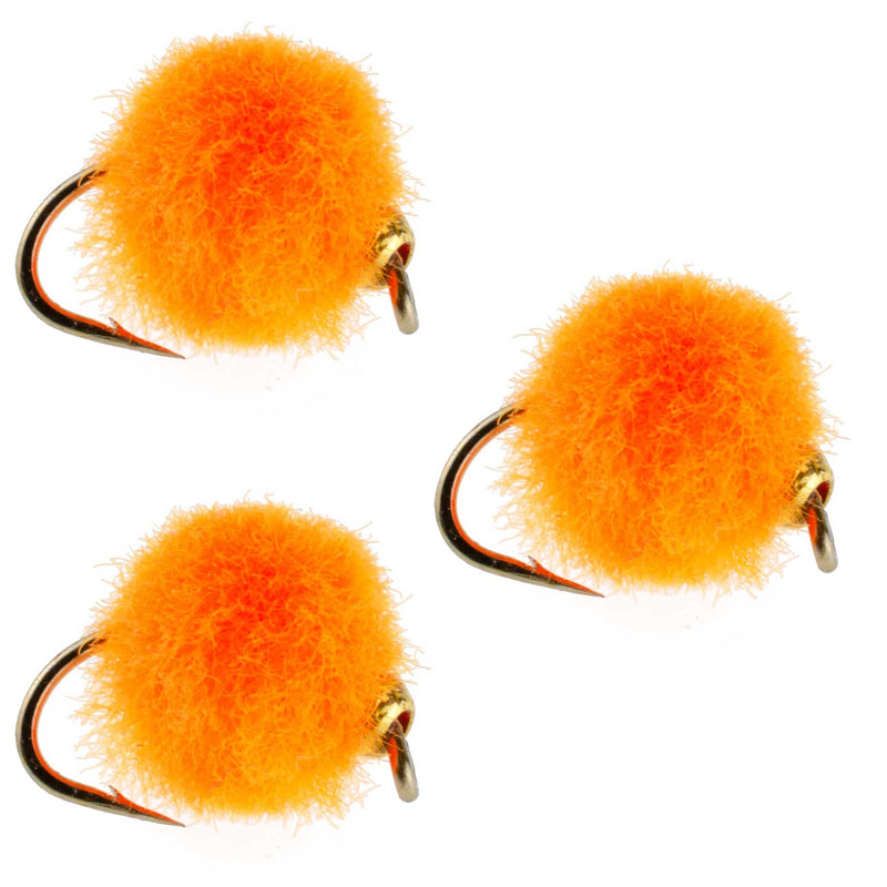 Load image into Gallery viewer, 3 Pack Bead Head Hot Orange Egg Fly Fishing Flies - Hook Size 16