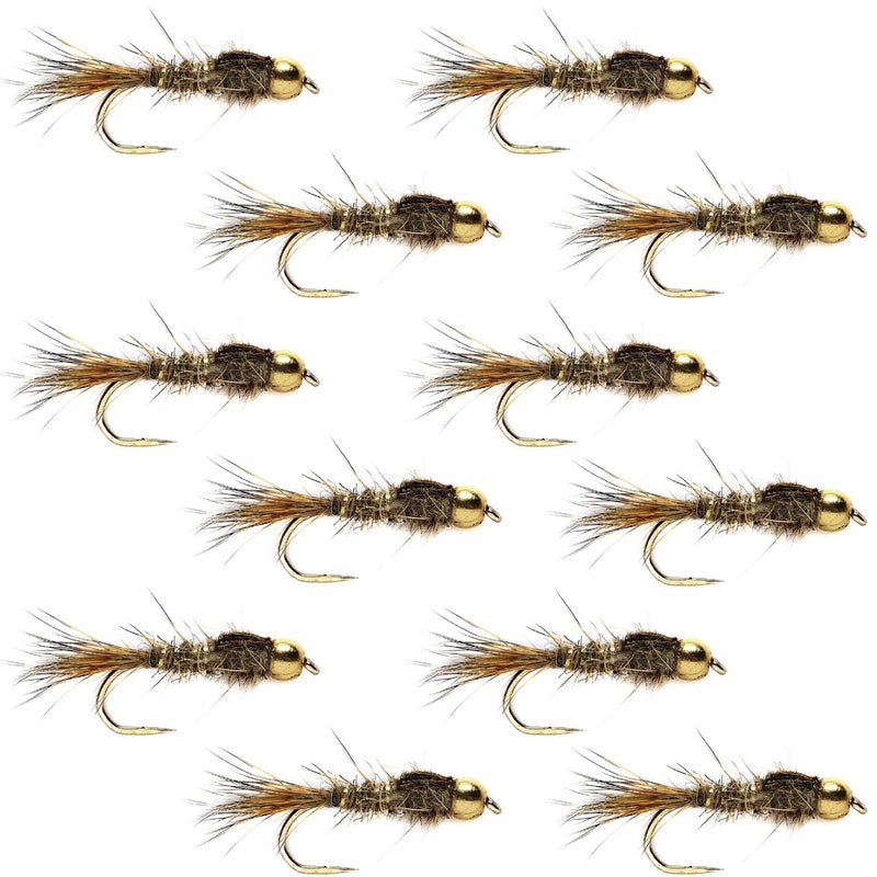 Load image into Gallery viewer, Barbless Bead Head Gold Ribbed Hare's Ear Nymph 1 Dozen Flies Hook Size 12