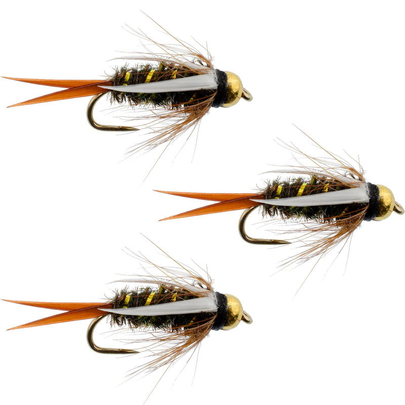 Load image into Gallery viewer, 3 Pack Barbless Bead Head Prince Nymph Fly Fishing Flies - Hook Size 10