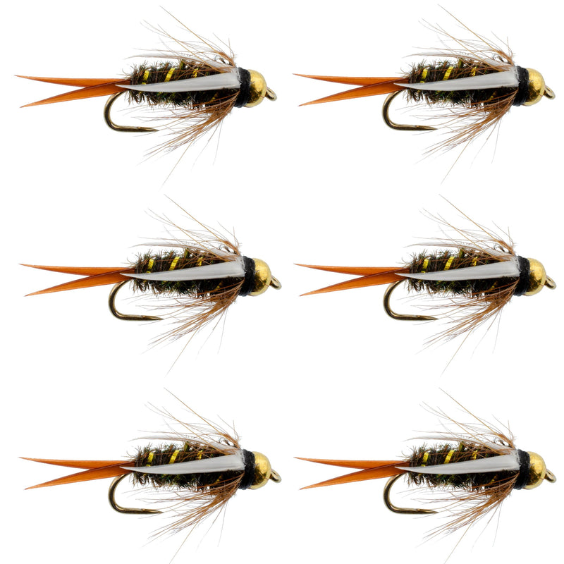 Load image into Gallery viewer, Barbless Bead Head Prince Nymph Fly Fishing Flies - Set of 6 Flies Hook Size 14