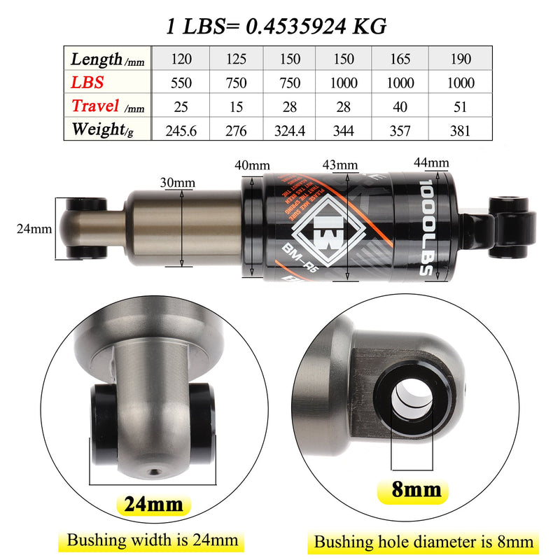 Load image into Gallery viewer, Bicycle Hydraulic Rear Shock Absorber 120/125/150/165/190mm