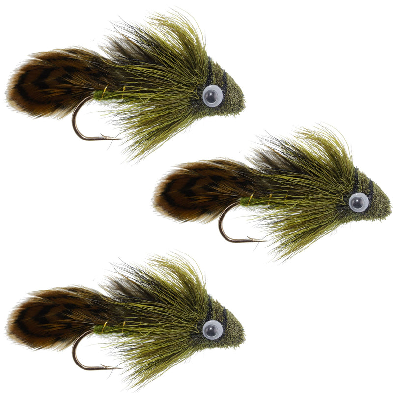 Load image into Gallery viewer, 3 Pack Big Eye Olive Sculpin Streamer Flies - Hook Size 2