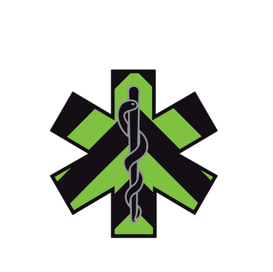BLACK & GREEN CHEVRON STAR OF LIFE REFLECTIVE HELMET DECAL