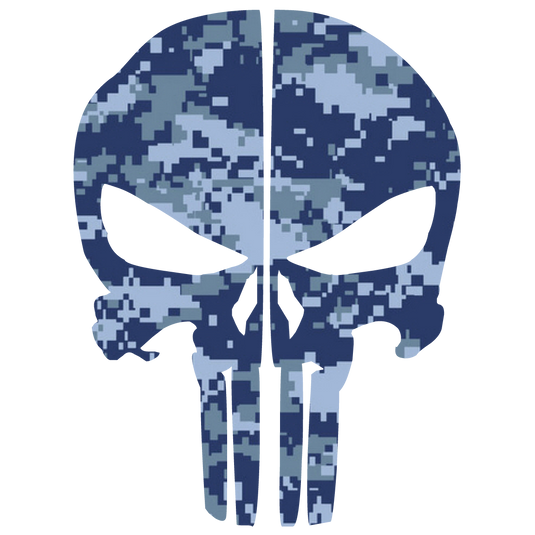 BLUE DIGITAL CAMO PUNISHER SKULL REAR HELMET REFLECTIVE HELMET DECAL