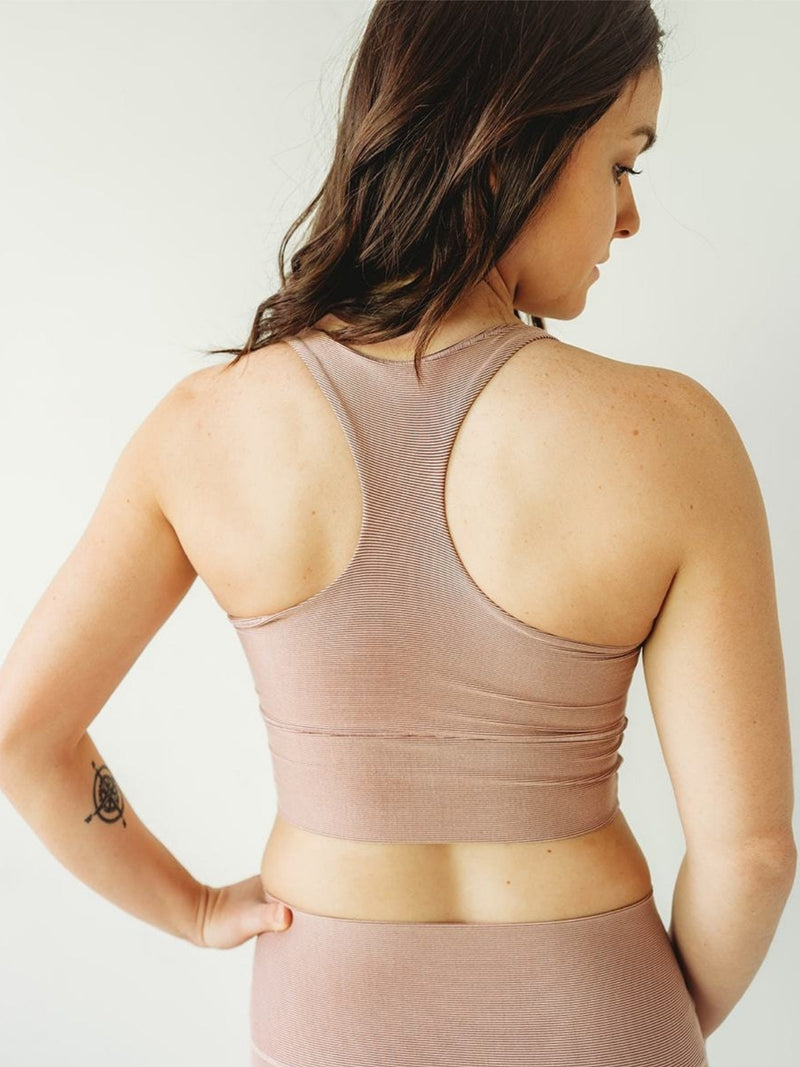Load image into Gallery viewer, Blush Microstripe Longline Sports Bra *FINAL SALE*