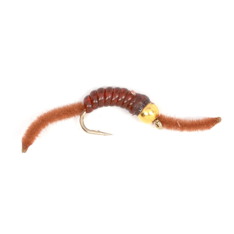 Load image into Gallery viewer, San Juan Bead Head Power Worm Brown V-Rib - 6 Flies Hook Size 10