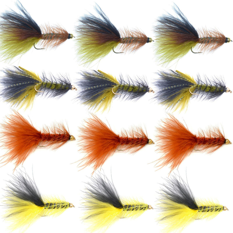 Load image into Gallery viewer, Bead Head Crystal Woolly Bugger Streamer Set - 12 Flies - Hook Size 8
