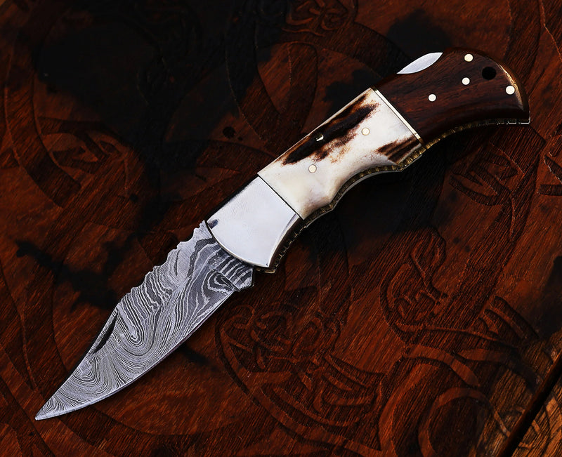 Load image into Gallery viewer, Personalized Damascus Steel Pocket Knife with Damascus Folding Knife - Custom Valentines Day Gift Knife for Husband