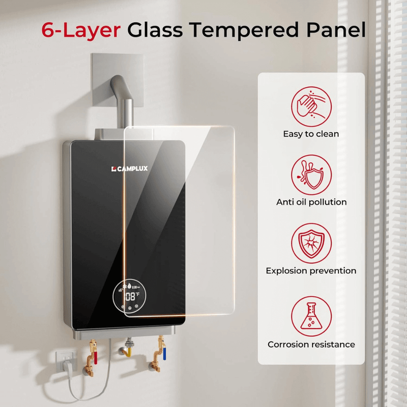 Load image into Gallery viewer, Camplux Instant Indoor Tankless Gas Water Heater 3.18 GPM | Black