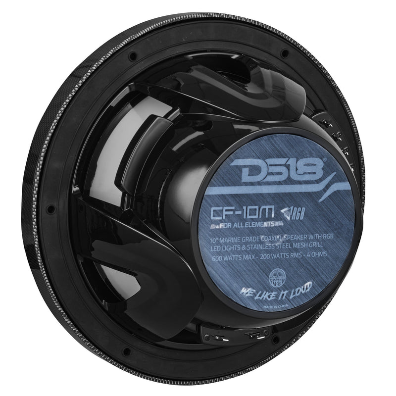 Load image into Gallery viewer, NXL 10" 2-Way Coaxial Marine Speaker With LED RGB Lights 200 Watts Rms 4-Ohm -Black Carbon Fiber