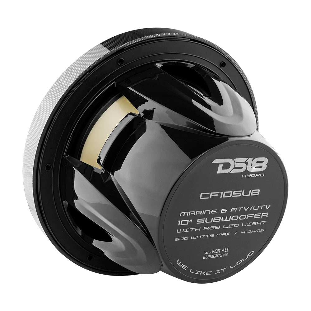 NXL 10" Marine Subwoofer With LED RGB Lights 300 Watts Rms SVC 4-Ohm -Black Carbon Fiber - Skoutley Outdoors LLC