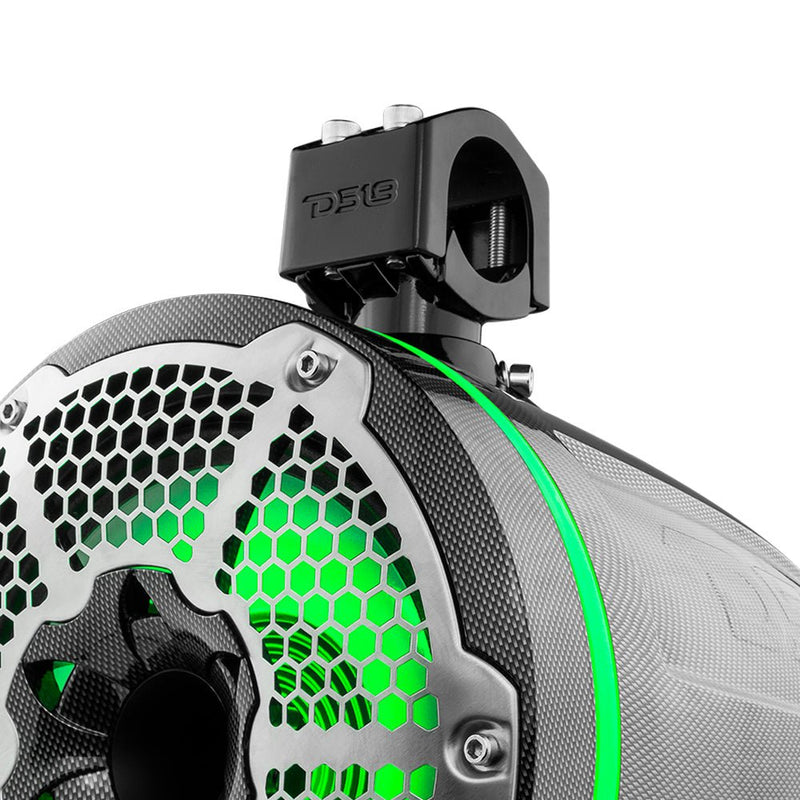 Load image into Gallery viewer, NXL 10" Neodymium Marine and Powersports Towers with Built-in Passive Radiator, 1" Driver and LED RGB Lights 300 Watts Rms -Black Carbon Fiber