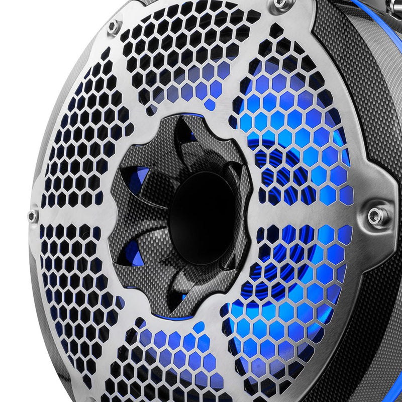 Load image into Gallery viewer, NXL 10" Neodymium Marine and Powersports Towers with Built-in Passive Radiator, 1" Driver and LED RGB Lights 300 Watts Rms -Black Carbon Fiber