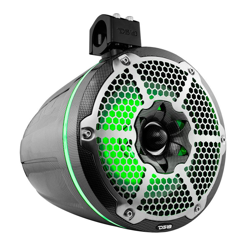 Load image into Gallery viewer, NXL 10" Neodymium Marine and Powersports Towers with Built-in Passive Radiator, 1" Driver and LED RGB Lights 300 Watts Rms -Black Carbon Fiber
