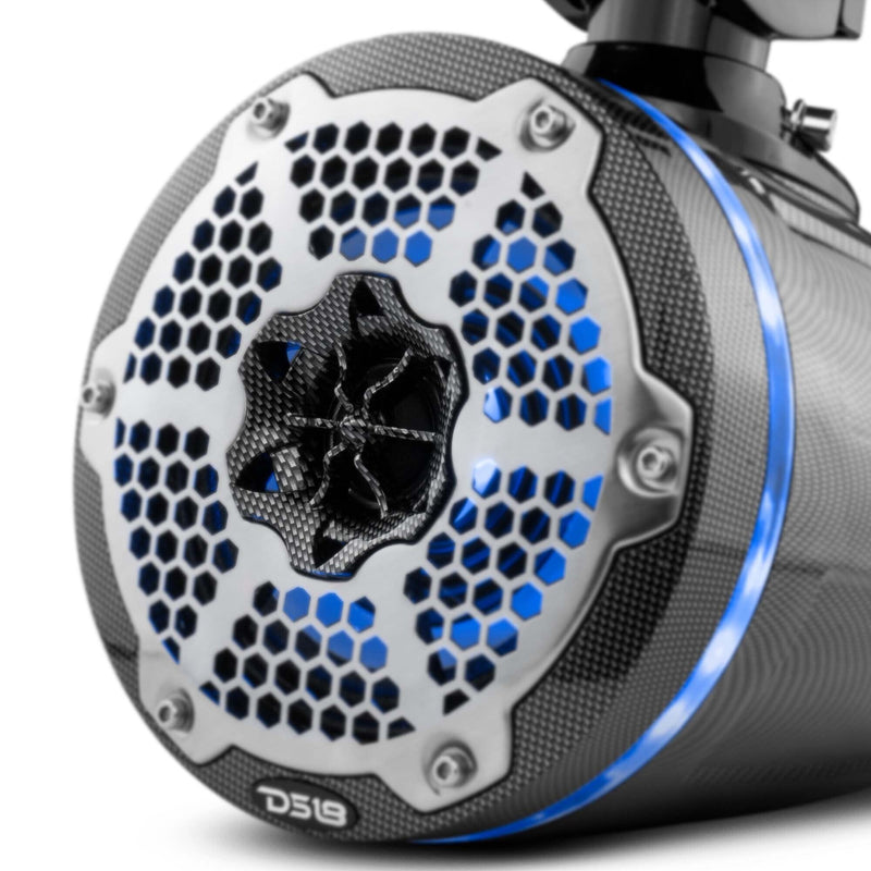 Load image into Gallery viewer, NXL 6.5" Neodymium Marine and Powersports Towers with Built-in Passive Radiator, 1" Driver and LED RGB Lights 150 Watts Rms -Black Carbon Fiber