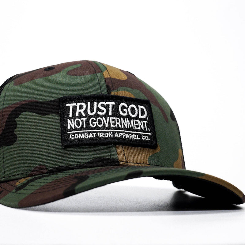 Load image into Gallery viewer, Trust God. Not Government. Mid-Profile Mesh Snapback
