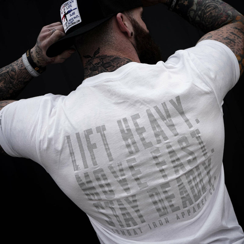 Load image into Gallery viewer, Original Motto: Lift Heavy. Move Fast. Stay Deadly. Men's T-Shirt