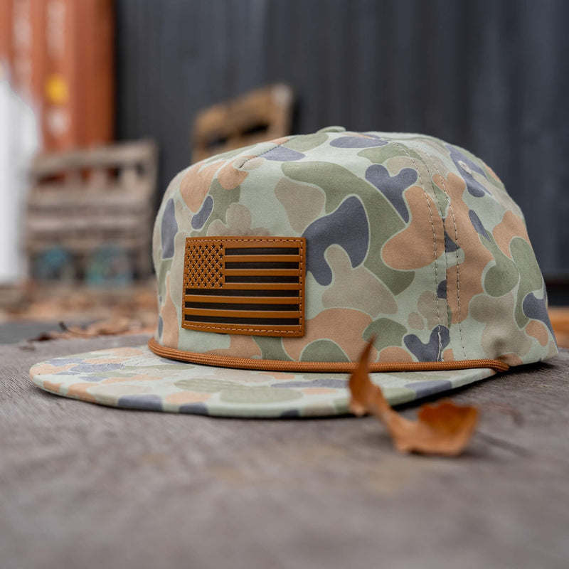 Load image into Gallery viewer, American Flag Leather Patch Crushable Rope Snapback Hat