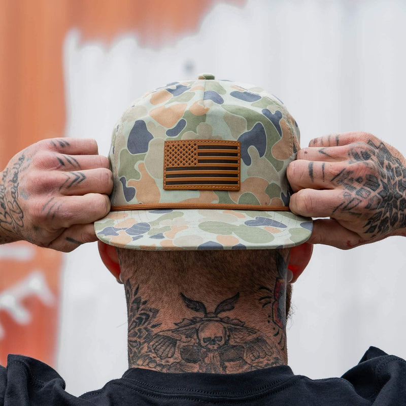 Load image into Gallery viewer, American Flag Leather Patch Crushable Rope Snapback Hat