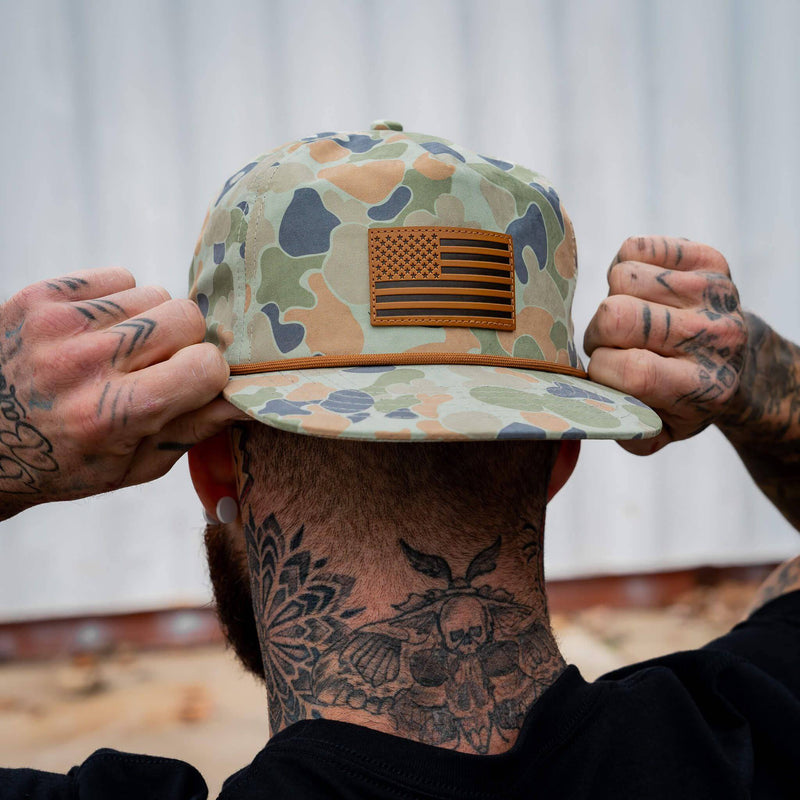 Load image into Gallery viewer, American Flag Leather Patch Crushable Rope Snapback Hat