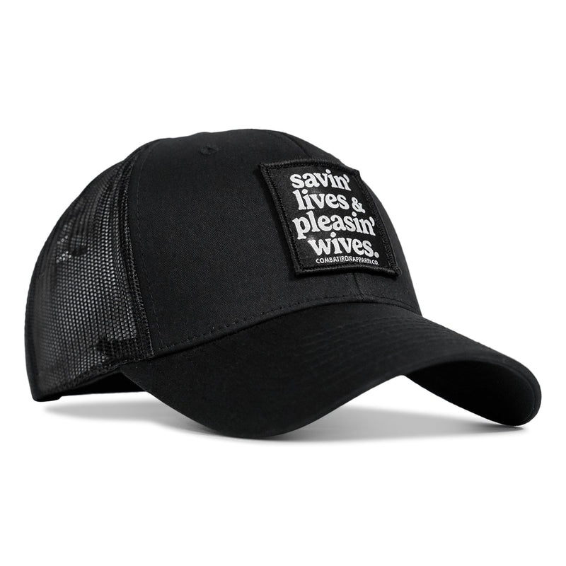 Load image into Gallery viewer, Savin' Lives & Pleasin' Wives Patch SnapBack Hat