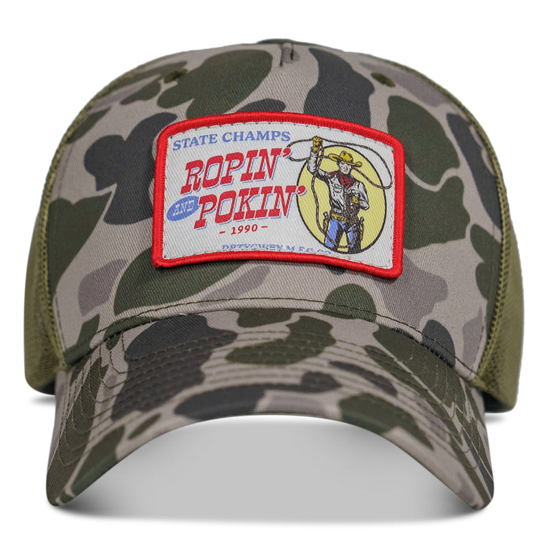 Load image into Gallery viewer, Ropin' and Pokin' Dirty Cowboys Patch SnapBack Hat