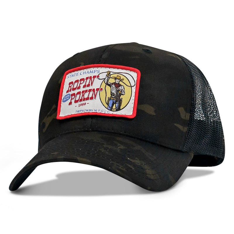 Load image into Gallery viewer, Ropin' and Pokin' Dirty Cowboys Patch SnapBack Hat