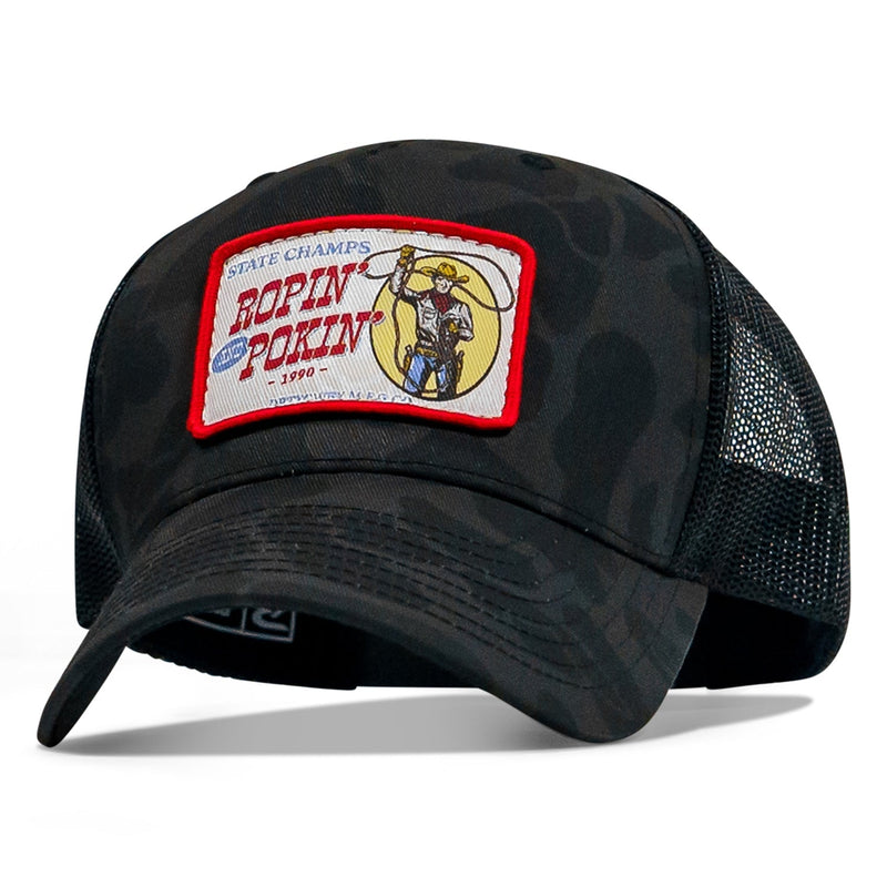 Load image into Gallery viewer, Ropin' and Pokin' Dirty Cowboys Patch SnapBack Hat