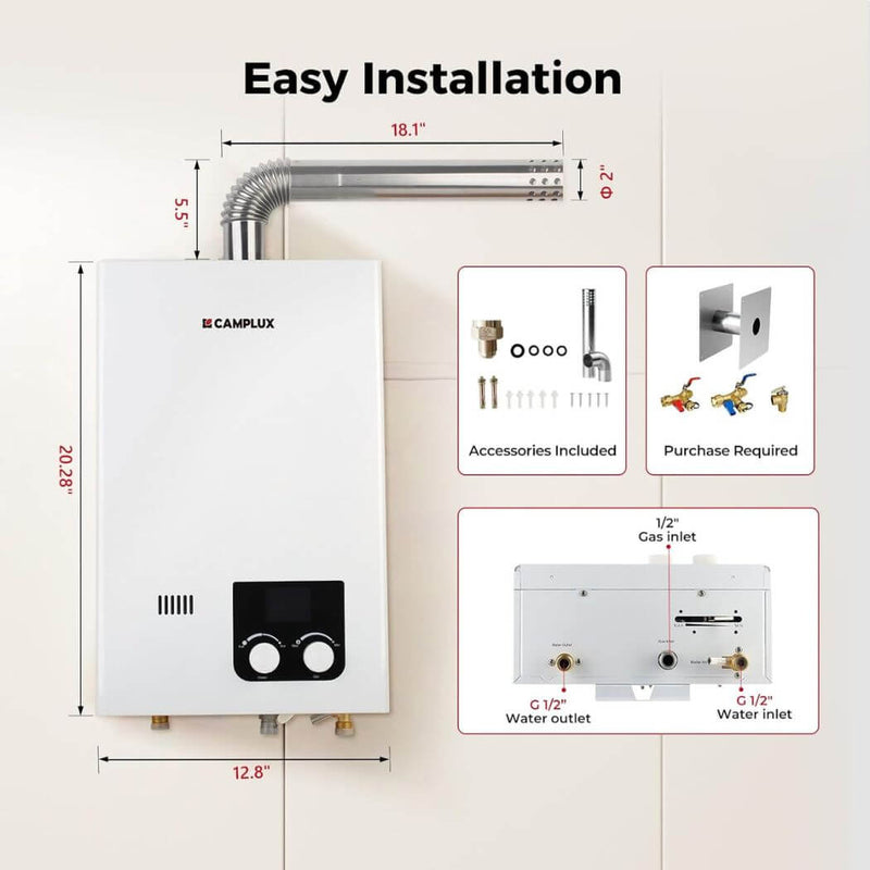 Load image into Gallery viewer, Camplux Tankless Propane Instant Hot Water Heater 2.64 GPM | White