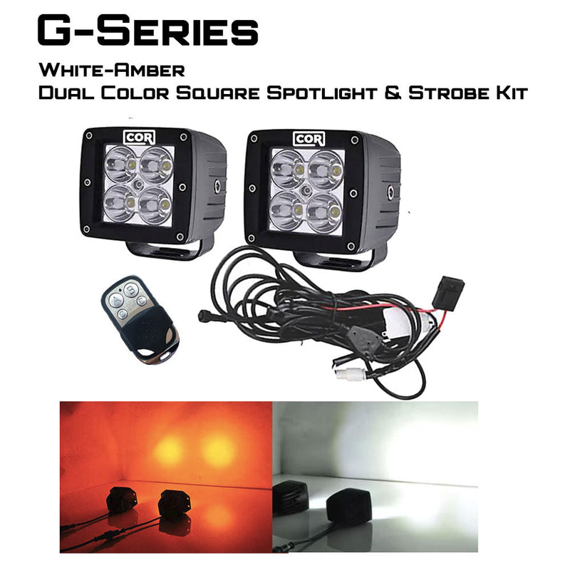 Load image into Gallery viewer, 2" Amber-White Dual Color Square Pod LED Spot-Strobing Kit, with Remote