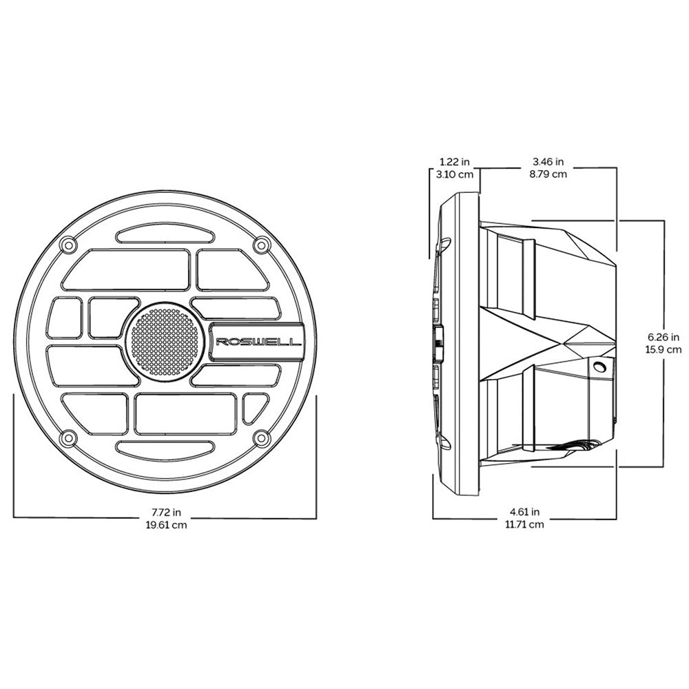 Roswell R Series 7.7” Marine Speakers - Anthracite Grille - 80W RMS & 160W Peak Power - Skoutley Outdoors LLC