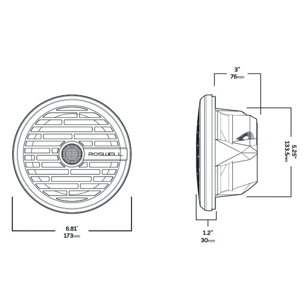 Roswell R1 6.5” Marine Speakers - Black - 80W RMS & 160W Peak Power - Skoutley Outdoors LLC