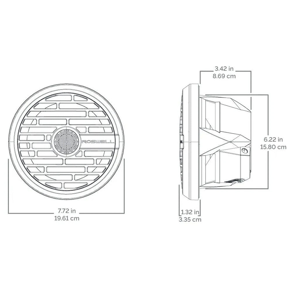 Roswell R1 7.7” Marine Speakers - White - 90W RMS & 180W Peak Power - Skoutley Outdoors LLC
